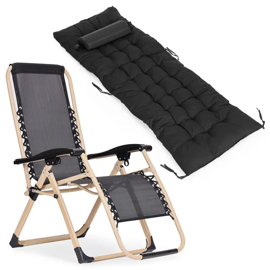 Garden beach lounger with cushion and headrest adjustable black gold frame MultiGarden