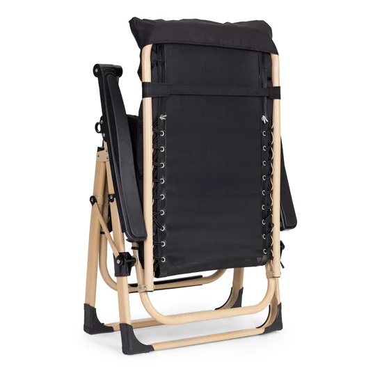 Garden beach lounger with cushion and headrest adjustable black gold frame MultiGarden