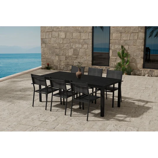 Mirko Table - Black with 6 Copacabana Chair - Black