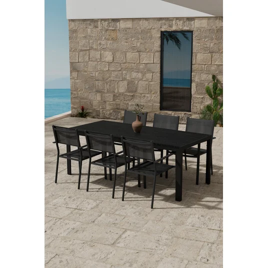 Mirko Table - Black with 6 Copacabana Chair - Black