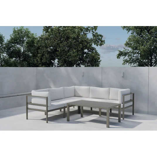 Copacabana Corner Sofa 3 + 2 with table - Brown / White Bouclé
