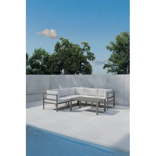 Copacabana Corner Sofa 3 + 2 with table - Brown / White Bouclé