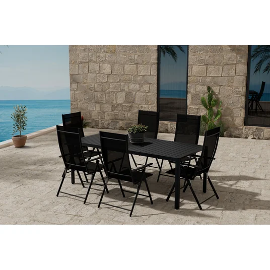 Giardini Table - Black with 6 Levanzo Chair - Black