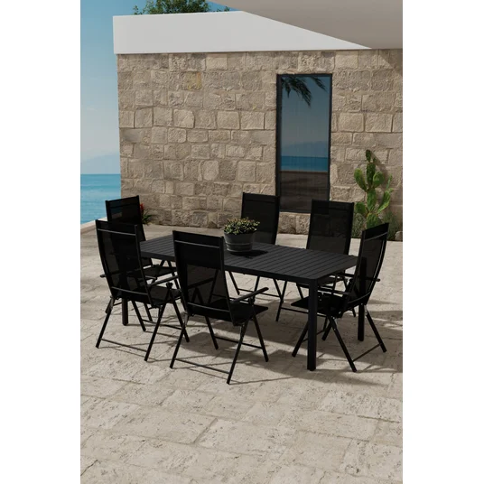 Giardini Table - Black with 6 Levanzo Chair - Black