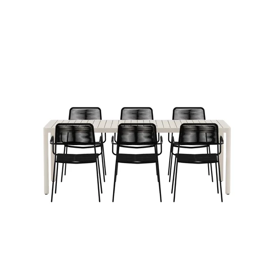 Giardini Table - Beige with 6 Lindos Chair - Black