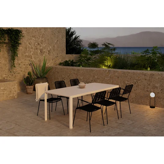 Giardini Table - Beige with 6 Lindos Chair - Black