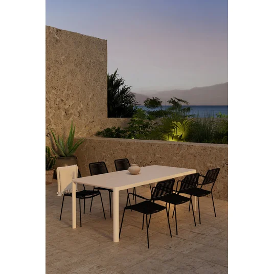 Giardini Table - Beige with 6 Lindos Chair - Black