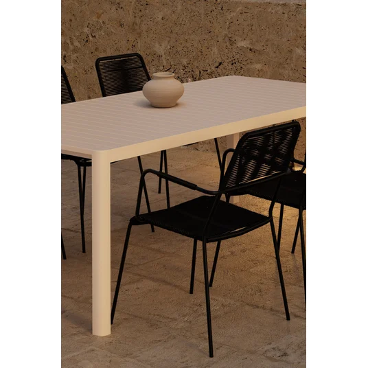 Giardini Table - Beige with 6 Lindos Chair - Black