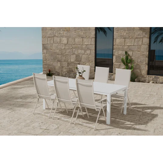 Break Table - White with 6 Levanzo Chair - Beige