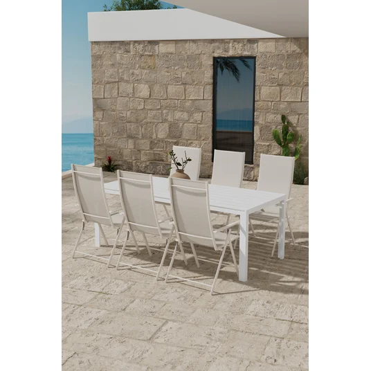 Break Table - White with 6 Levanzo Chair - Beige