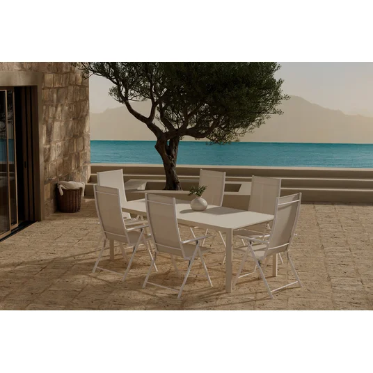 Giardini stalas – smėlio spalvos su 6 Levanzo kėdėmis – smėlio spalvos
