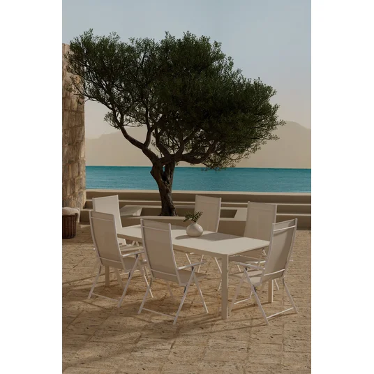 Giardini stalas – smėlio spalvos su 6 Levanzo kėdėmis – smėlio spalvos