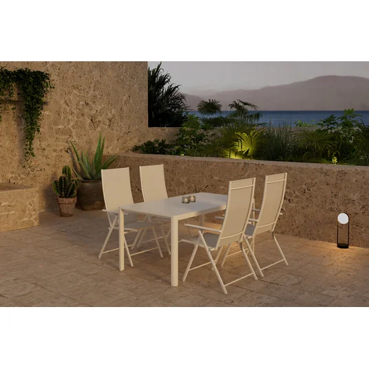 Giardini stalas – smėlio spalvos su 4 Levanzo kėdėmis – smėlio spalvos