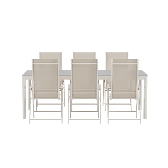 Lino Table - Beige with 6 Levanzo Chair - Beige