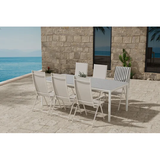 Lino Table - Beige with 6 Levanzo Chair - Beige