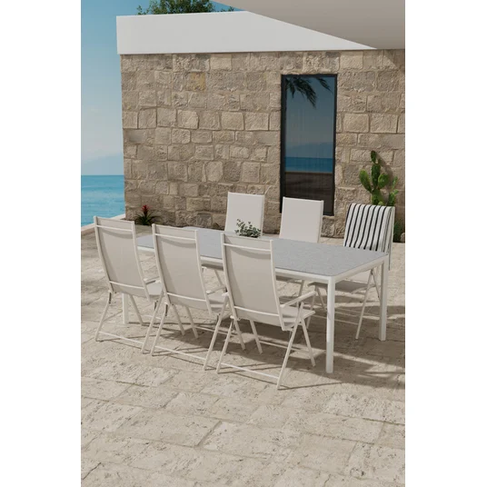 Lino Table - Beige with 6 Levanzo Chair - Beige