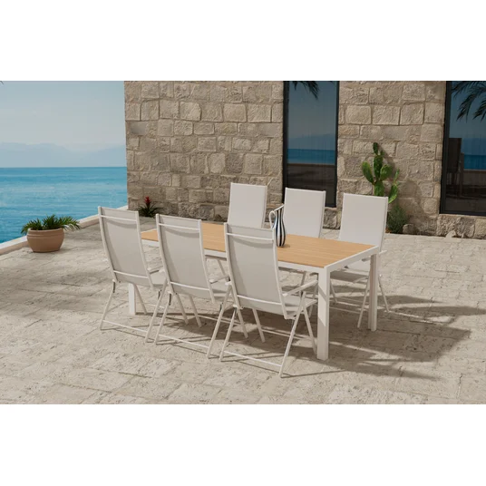Break Table - Beige with 6 Levanzo Chair - Beige