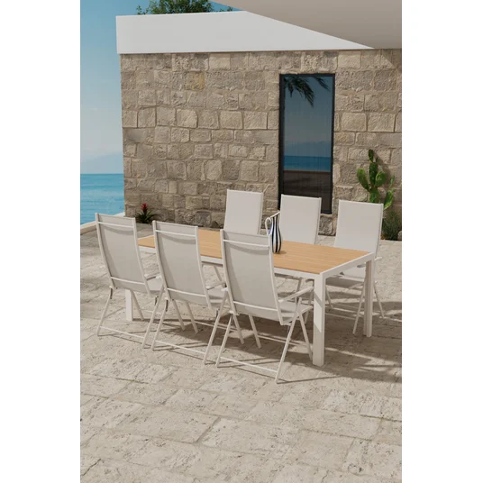 Break Table - Beige with 6 Levanzo Chair - Beige