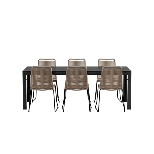 Mirko Table - Black with 6 Lindos Chair - Brown