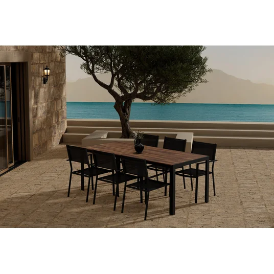 Bois Table - Nature with 6 Copacabana Chair - Black