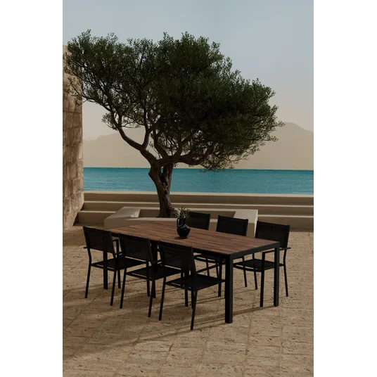 Bois Table - Nature with 6 Copacabana Chair - Black
