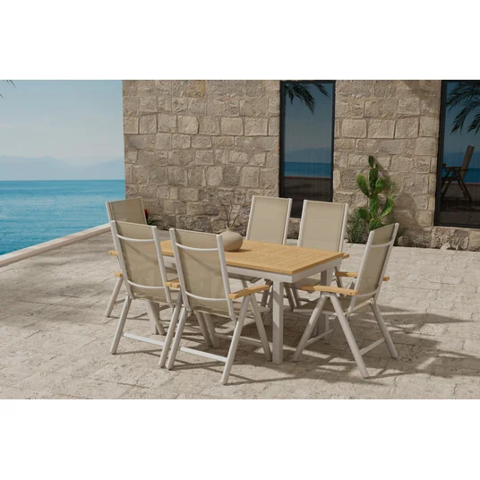 Panama Table - Nature with 6 Panama Chair - Beige