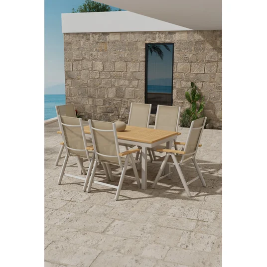 Panama Table - Nature with 6 Panama Chair - Beige