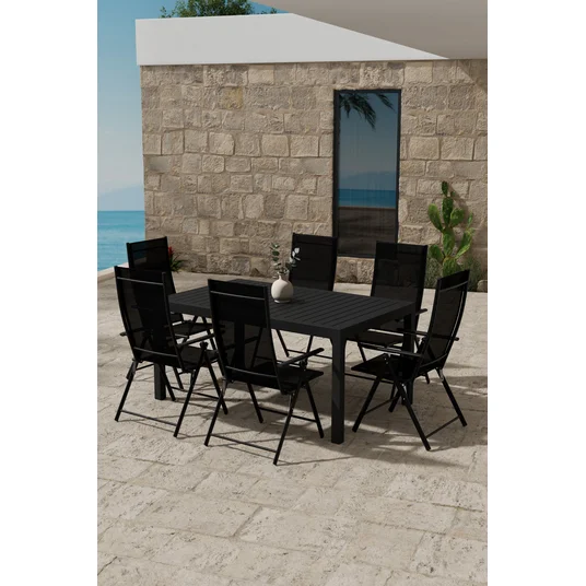Capo Table - Black with 6 Levanzo Chair - Black