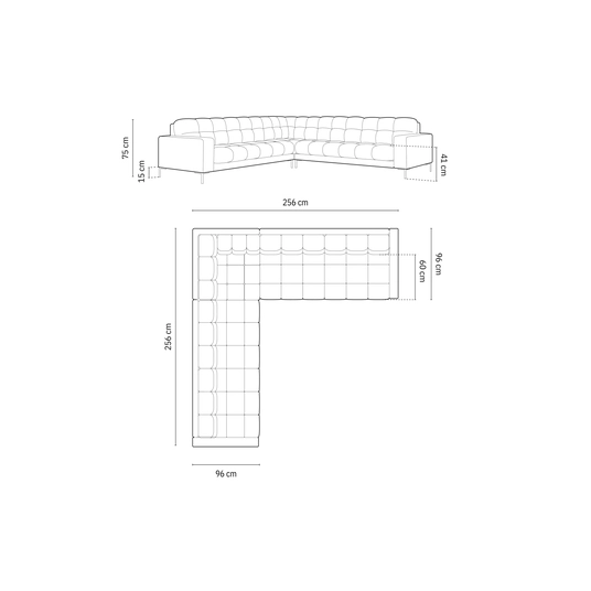 Velvet Symmetrical Corner Sofa, "Bali", 6 Seats, 256x256x75 Made in Europe