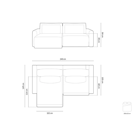 Corner Sofa With Bed Function And Box, "Belfast", 3 Seats, 240x149x84 Made in Europe