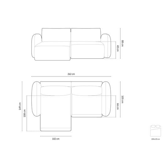 Corner Sofa With Bed Function And Box, "Tonale", 4 Seats, 262x149x88 Made in Europe