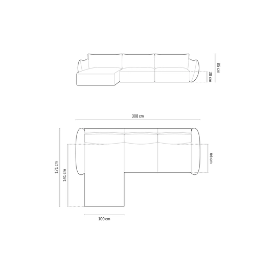 Left Corner Sofa, "Matera", 4 Seats, 308x171x85 Made in Europe
