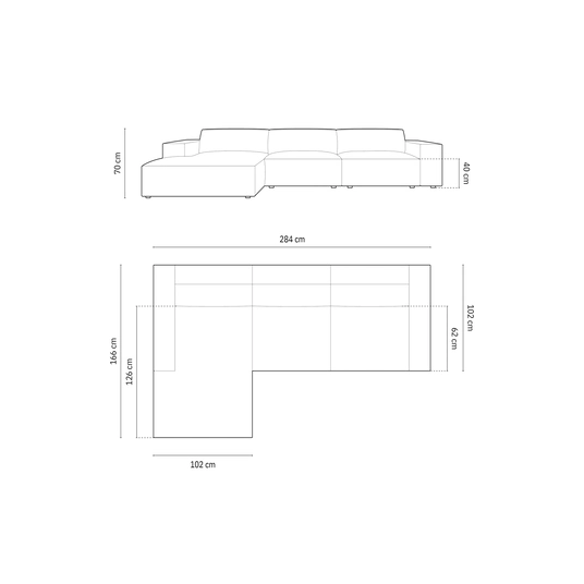 Left Corner Sofa, "Chicago", 4 Seats, 284x166x70 Made in Europe