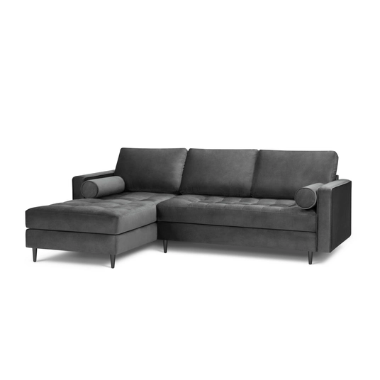 Velvet Left Corner Sofa, "Aspen", 4 Seats, 236x170x90 Made in Europe
