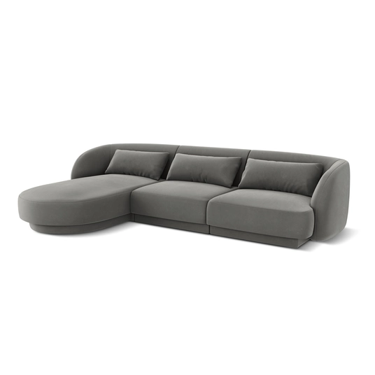 Velvet Left Corner Sofa, "Tulum", 4 Seats, 255x156x70 Made in Europe