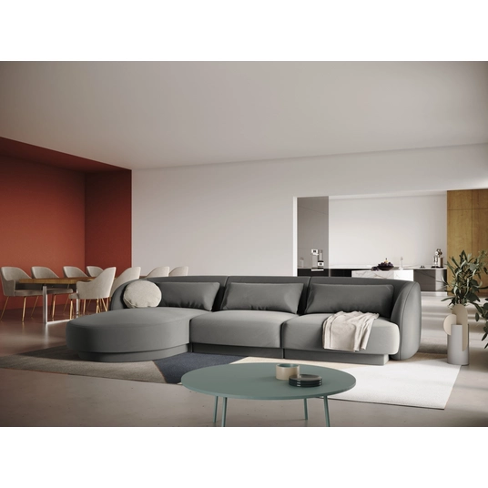 Velvet Left Corner Sofa, "Tulum", 4 Seats, 255x156x70 Made in Europe