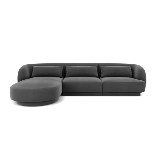 Velvet Left Corner Sofa, "Tulum", 4 Seats, 255x156x70 Made in Europe