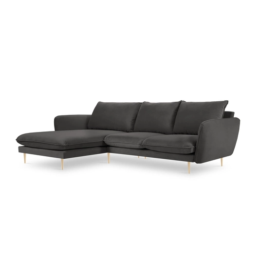 Velvet Left Corner Sofa, "Vienna", 5 Seats, 255x170x95 Made in Europe