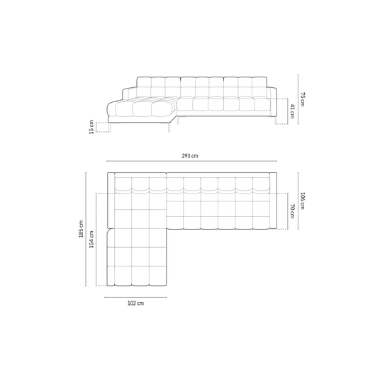 Velvet Left Corner Sofa, "Bali", 5 Seats, 293x185x75 Made in Europe
