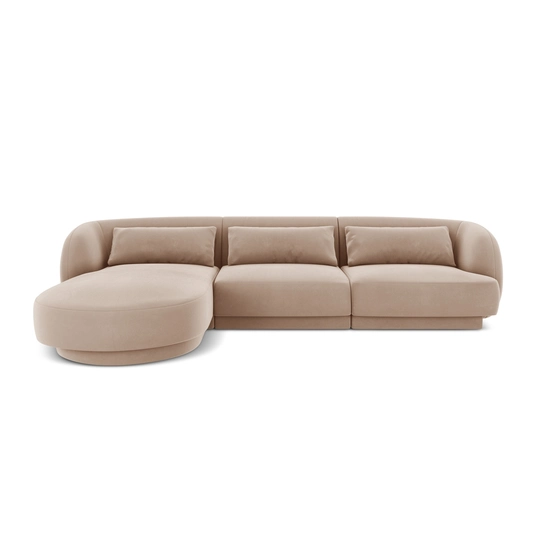Velvet Left Corner Sofa, "Tulum", 4 Seats, 255x156x70 Made in Europe