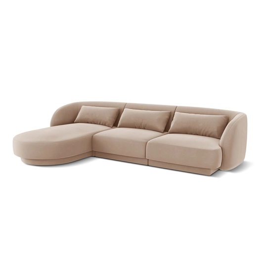 Velvet Left Corner Sofa, "Tulum", 4 Seats, 255x156x70 Made in Europe