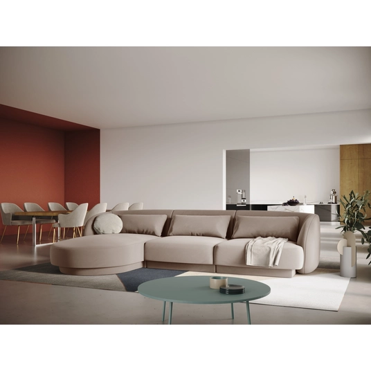 Velvet Left Corner Sofa, "Tulum", 4 Seats, 255x156x70 Made in Europe