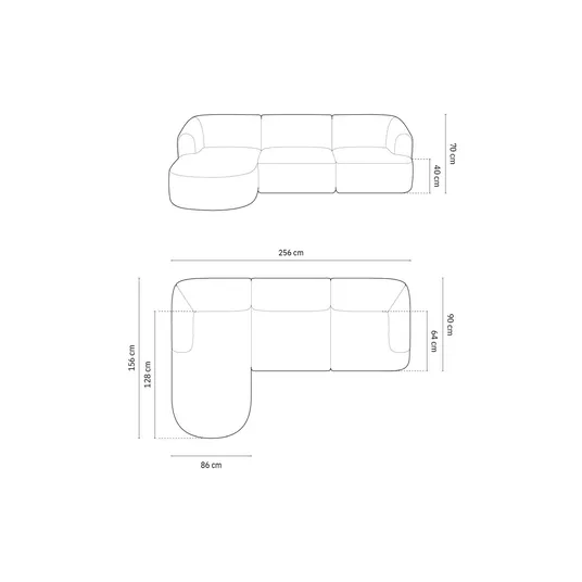 Velvet Modular Left Corner Sofa, "Campi", 4 Seats, 256x156x70 Made in Europe