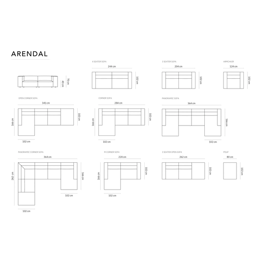 Left Corner Sofa, "Arendal", 3 Seats, 224x166x70 Made in Europe