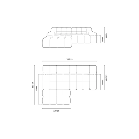 Left Corner Sofa, "Hawaii", 2 Seats, 240x160x75 Made in Europe