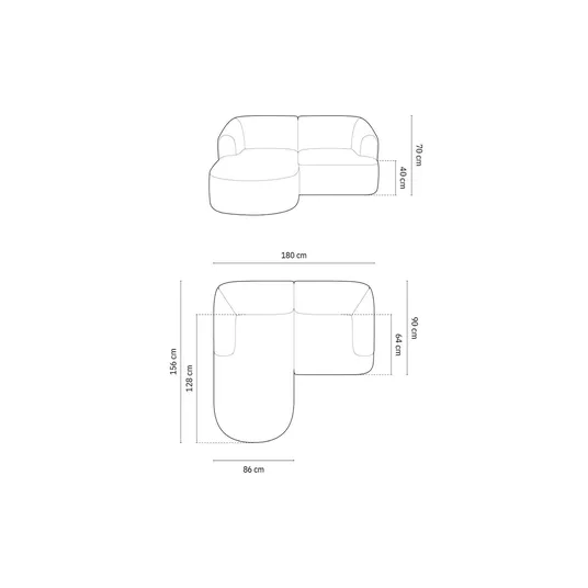 Modular Left Corner Sofa, "Campi", 3 Seats, 180x156x70 Made in Europe