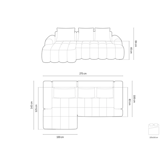 Left Corner Sofa With Bed Function And Box, "Linz", 3 Seats, 275x142x84 Made in Europe