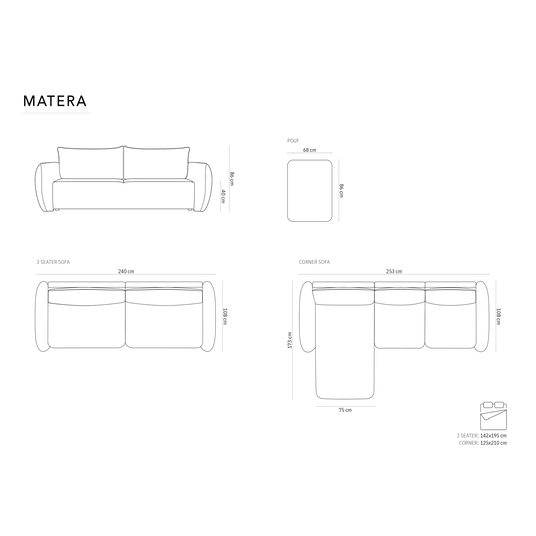 Left Corner Sofa With Bed Function And Box, "Matera", 4 Seats, 253x173x86 Made in Europe