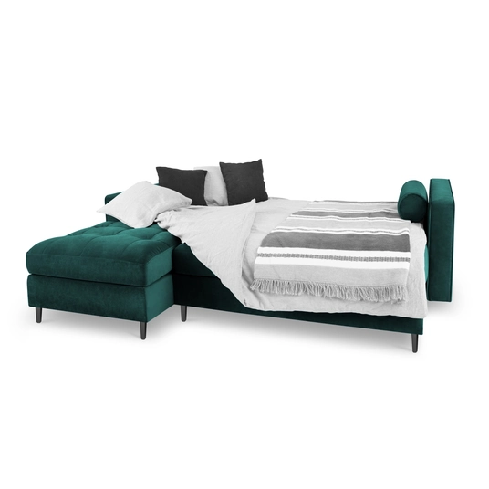 Velvet Left Corner Sofa With Bed Function And Box, "Aspen", 5 Seats, 240x175x96 Made in Europe