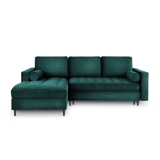 Velvet Left Corner Sofa With Bed Function And Box, "Aspen", 5 Seats, 240x175x96 Made in Europe